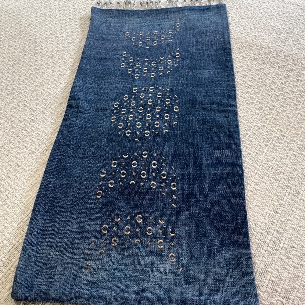 Pottery Barn Teen Navy Blue Embellished Denim Lumbar Pillow Cover